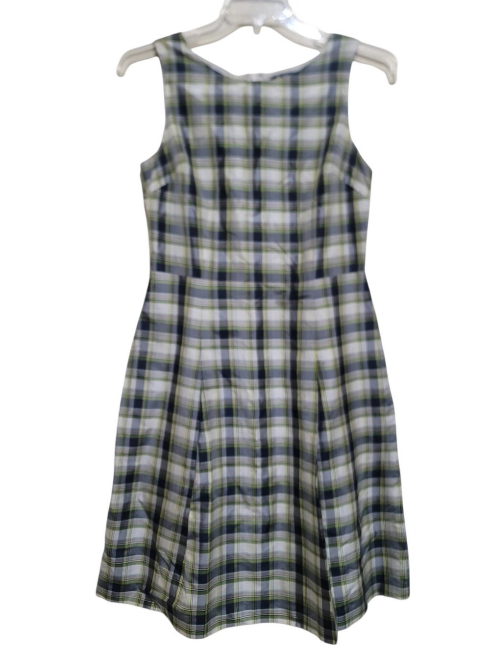 Brooks Brothers Plaid  Black, Green and Cream Sleeveless 100% Silk Dress Size 6